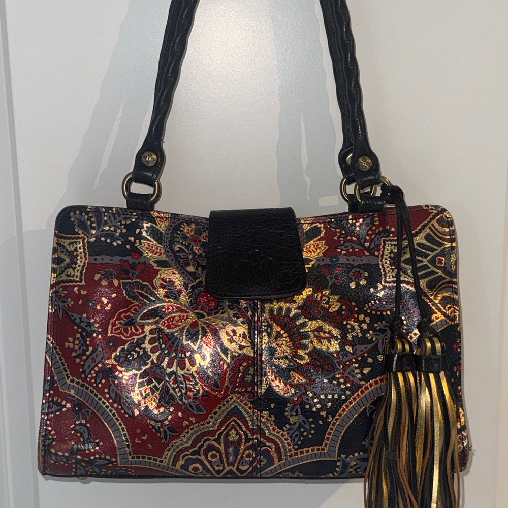 Patricia Nash Rienzo Paidley Tapestry Metallic Floral Leather Handbag